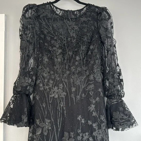 MAC DUGGAL Black Ruffle Wrist Embellished High Neck Midi size 6 - Picture 8 of 14